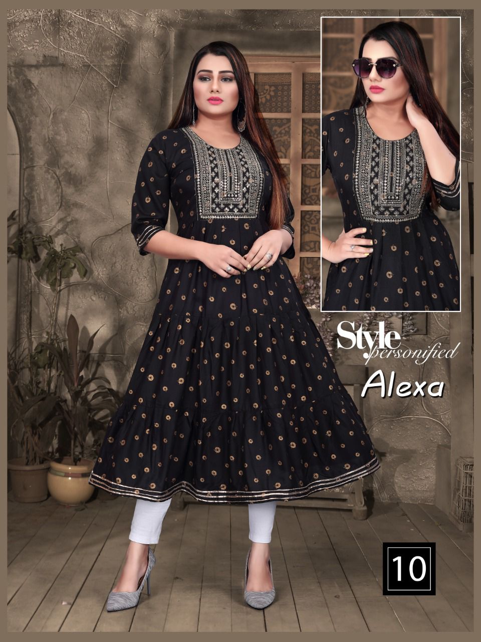 Aagya Golden Alexa Rayon Printed fancy Wear Designer Long Kurti Collection